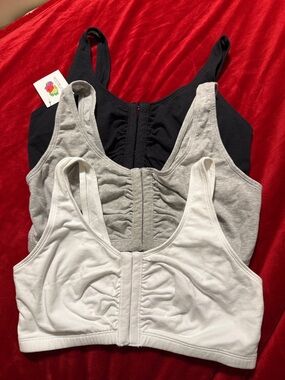 Black, Gray & White Ruched Front Bralettes - Set of 3